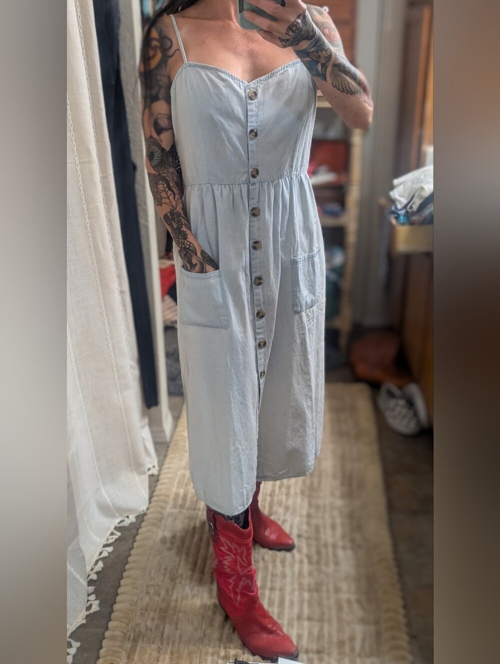 Cotton On Light Blue Button-Front Midi Dress with Pockets